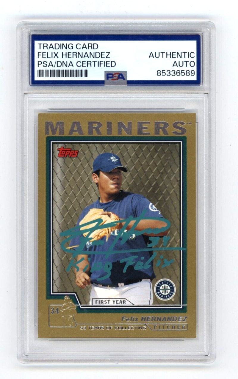 Felix Hernandez 2004 Topps Traded Gold T144 #/2004 Signed RC w/ King In PSA Auto