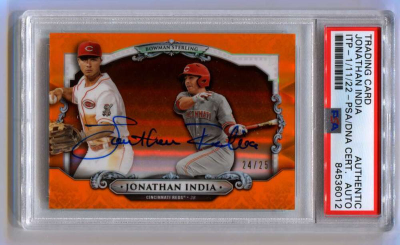Jonathan India 2019 Bowman Chrome Sterling Orange /25 Signed Auto PSA DNA ITP