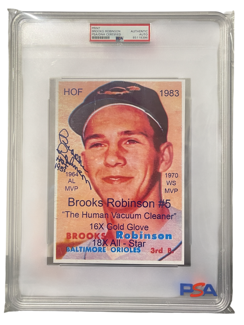Brooks Robinson Signed Autographed 1955 Topps Print w/ HOF 1983 PSA Auth. Auto