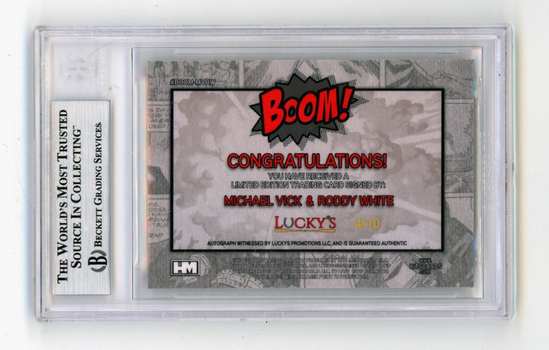 Mike Vick & Roddy White 2024 Hits Memorabilia BOOM Gold /10 Signed BGS BAS Auto