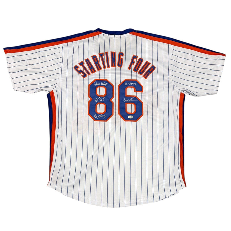 Gooden Darling Ojeda Fernandez Signed Custom Mets Jersey w/ 86 Champs JSA W COA