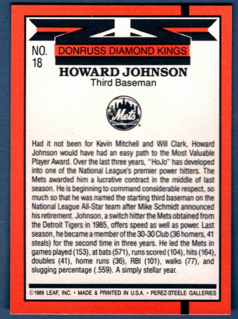 Howard Johnson Signed 1989 Donruss #18 Diamond Kings LSCM COA New York Mets