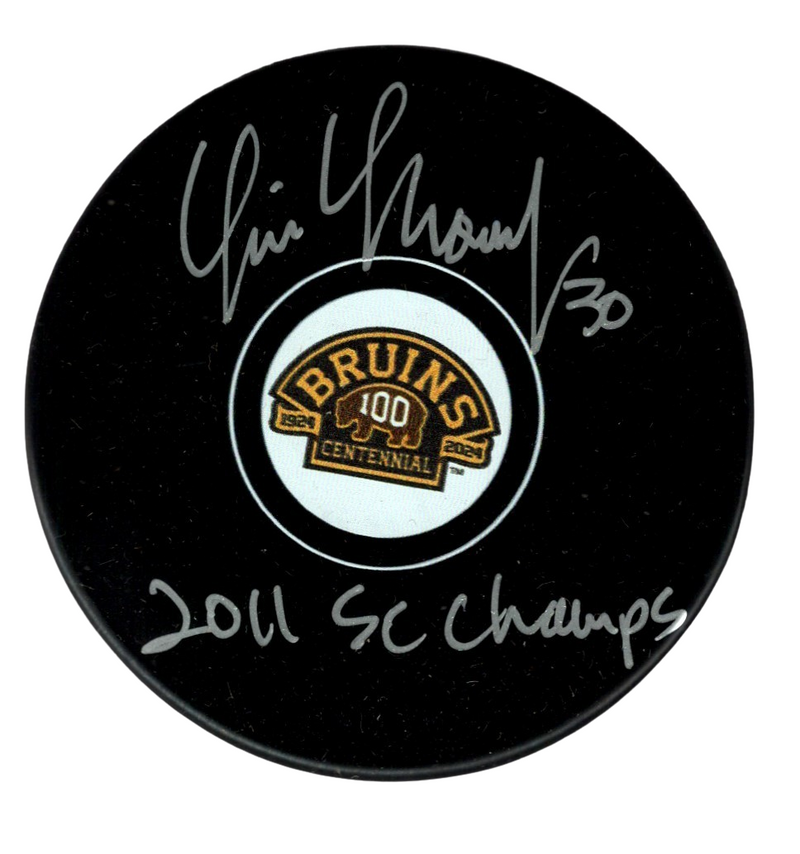 Tim Thomas Signed Auto Bruins 100th Anniversary Puck w 2011 SC Beckett W BAS COA