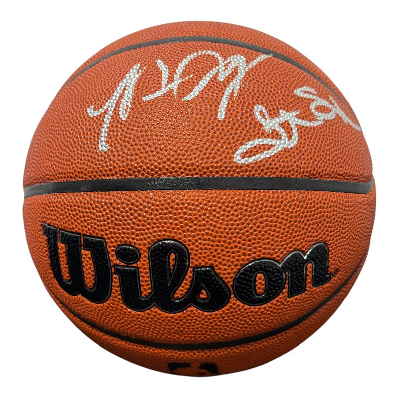 Marcus Camby Latrell Sprewell Larry Johnson Signed Wilson Basketball JSA W COA