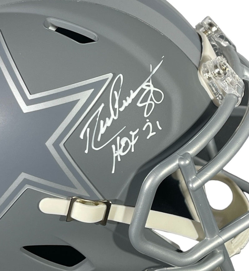 Drew Pearson Signed Cowboys Slate Mini Helmet w/ HOF 21 Beckett Witness BAS COA