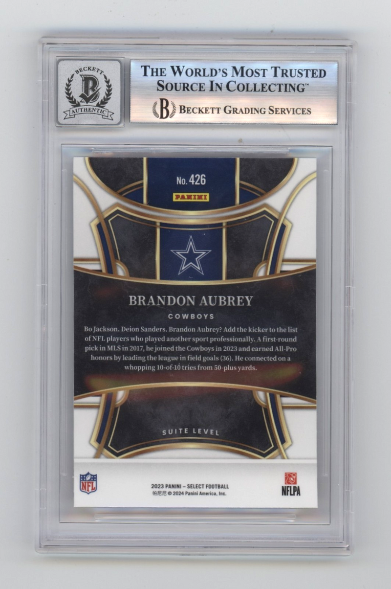 Brandon Aubrey 2023 Panini Select 426 Suite Level RC Signed Beckett BGS 10 Auto