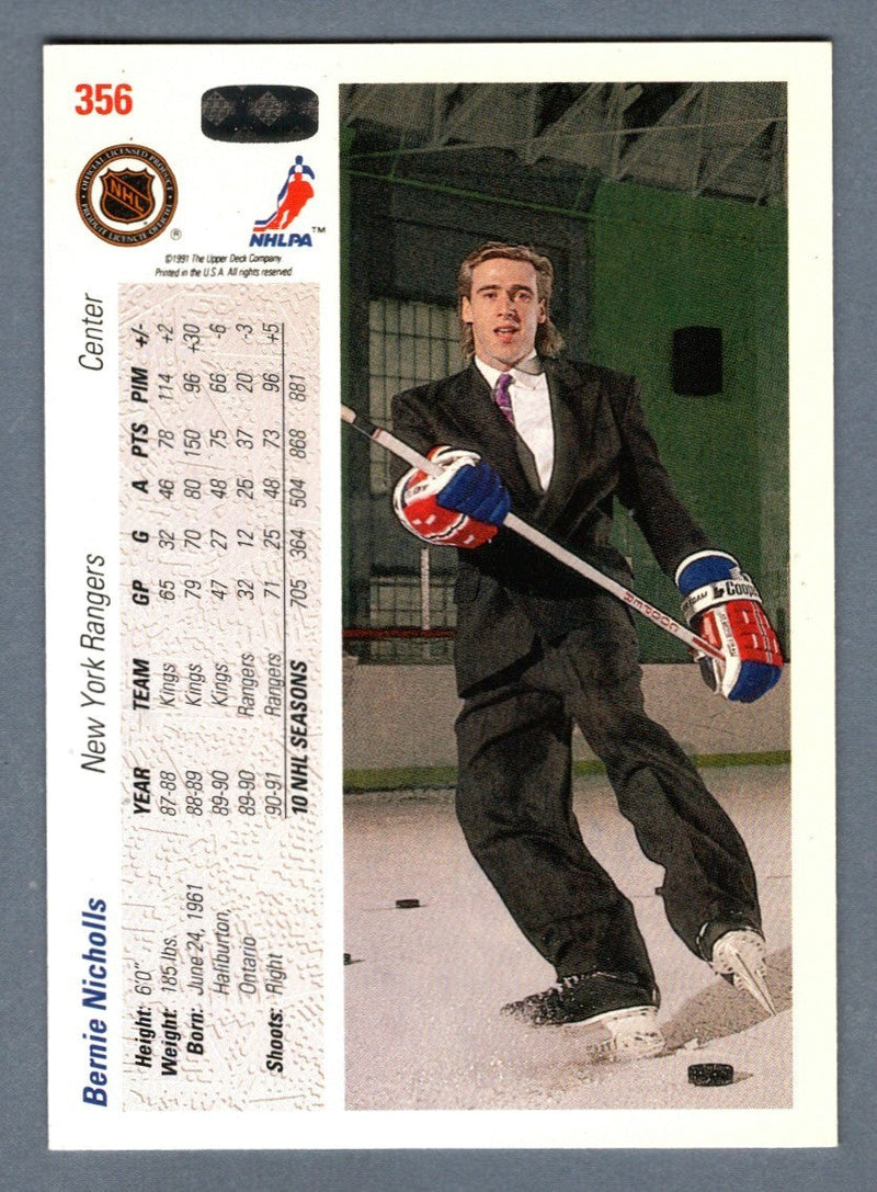 Bernie Nicholls Signed 1991-92 Upper Deck #356 LSCM COA New York Rangers