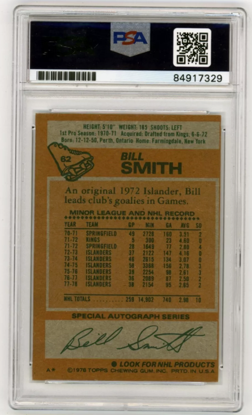 Billy Smith 1978-79 Topps #62 Signed PSA Authentic Auto Islanders HOF