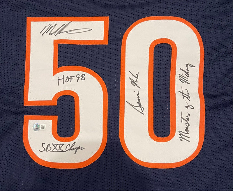 Mike Singletary Signed Custom Bears Jersey w/ 4 Ins Beckett Witness BAS COA