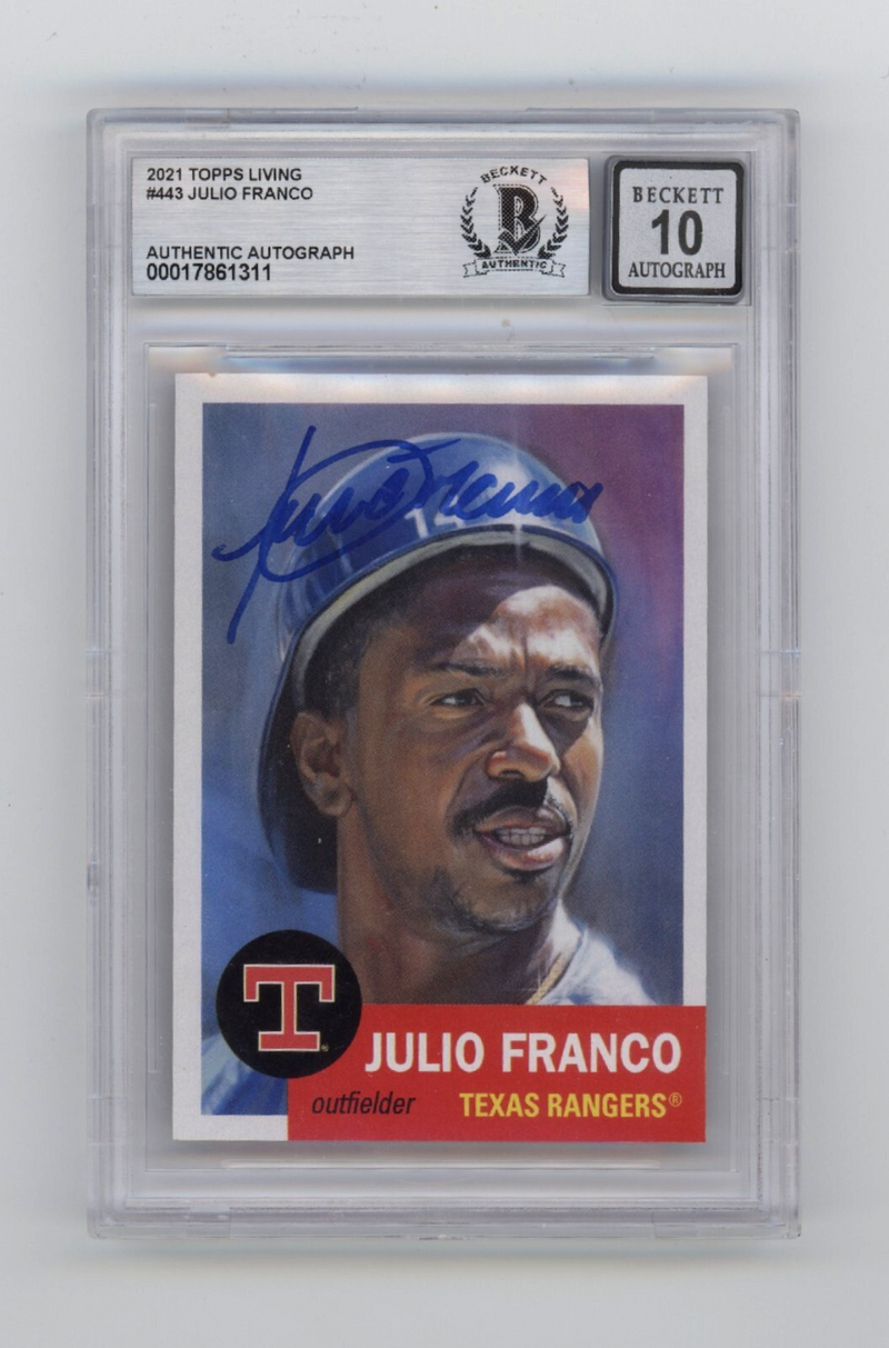 Julio Franco 2021 Topps Living #443 Signed Beckett BGS 10 Auto Texas Rangers