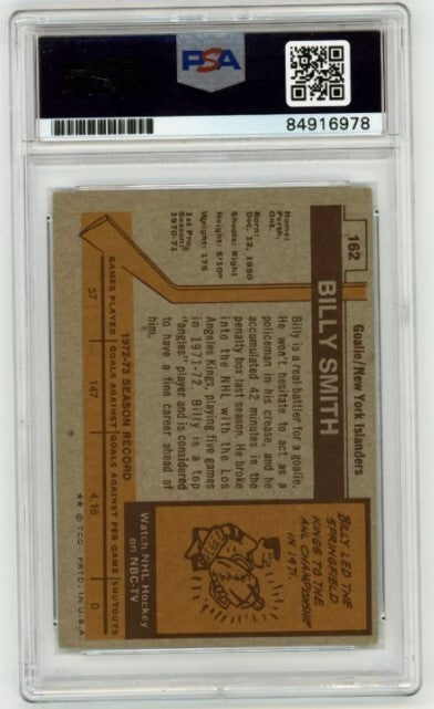Billy Smith 1973-74 Topps Rookie RC #142 Signed PSA 10 Auto w/ 4 Inscriptions F