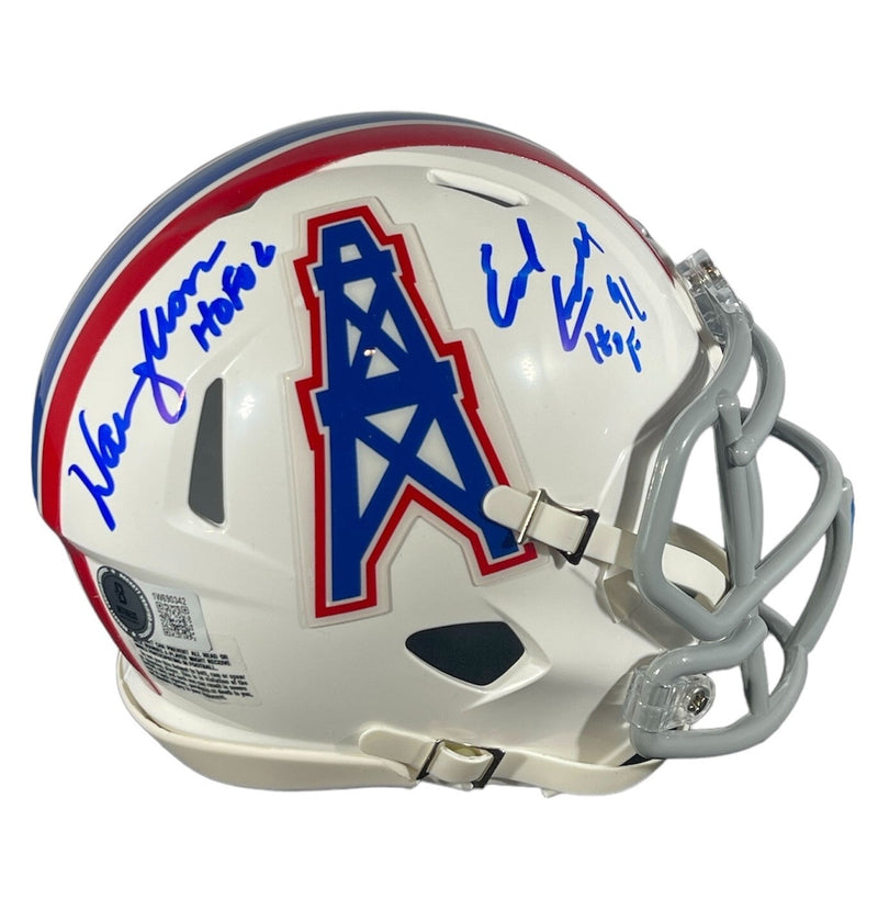 Earl Campbell & Warren Moon Signed Oilers Mini Helmet w HOF Beckett Wit BAS COA
