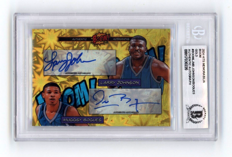 Larry Johnson & Muggsy Bogues 2024 Hits BOOM Gold #/10 Dual Signed BGS BAS Auto