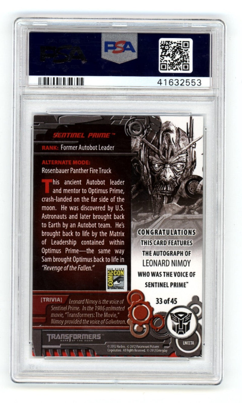 Leonard Nimoy 2012 Transformers San Diego Comic Con Blue Ink SP Auto 33/45 PSA 9