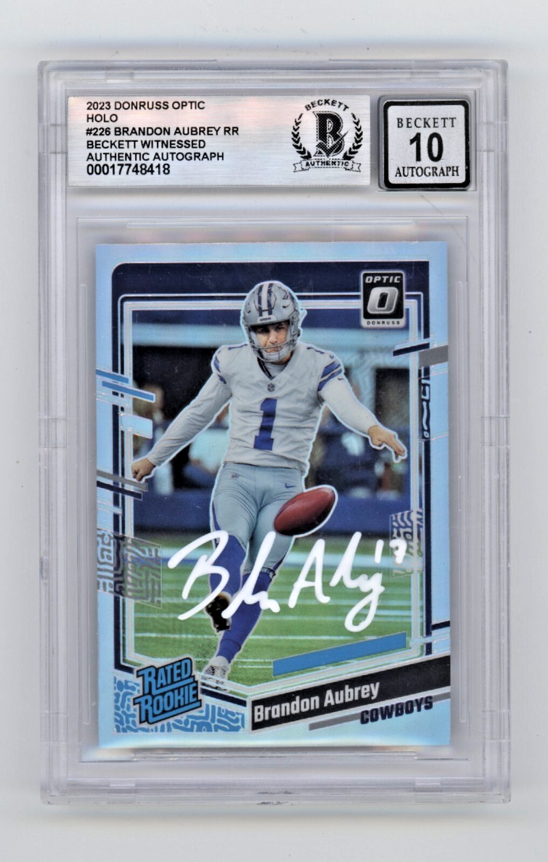 Brandon Aubrey 2023 Donruss Optic Silver Holo #226 RC Signed Beckett BGS 10 Auto
