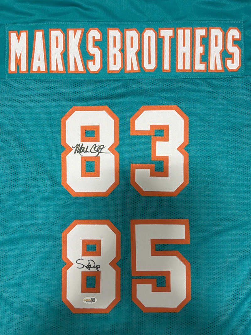 Mark Clayton & Mark Duper Signed Marks Brothers Dolphins Custom Jersey JSA W COA