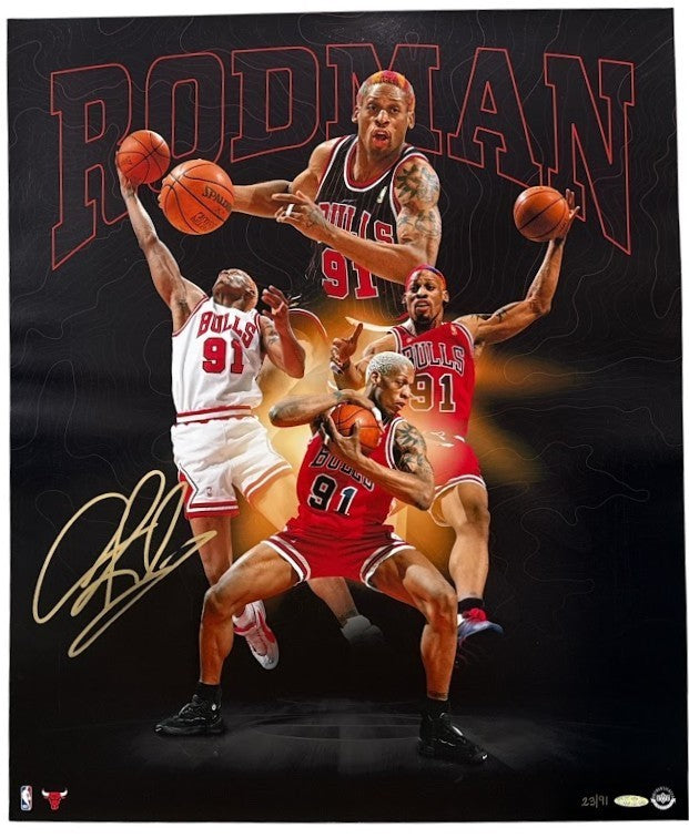 Dennis Rodman Signed Chicago Bulls Collage 20x24 Photo #23/91 Upper Deck UDA COA