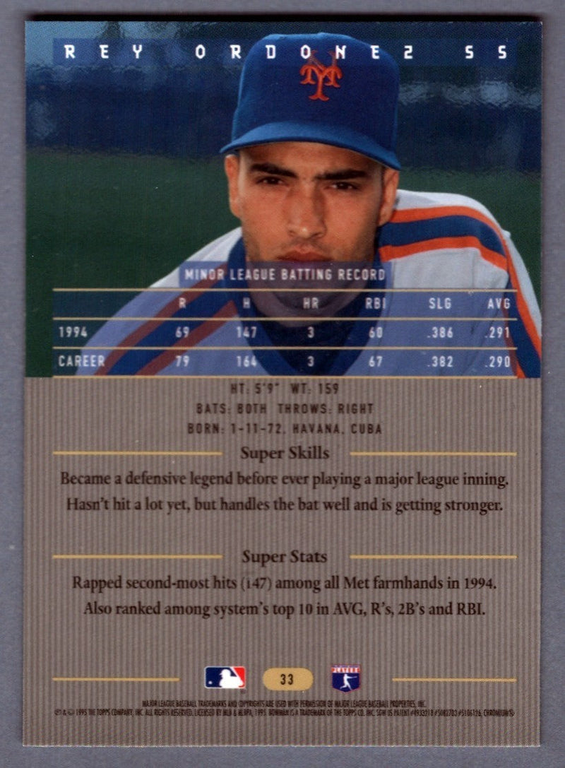 Rey Ordonez Signed Autographed 1995 Bowman's Best #33 Rookie RC LSCM COA NY Mets