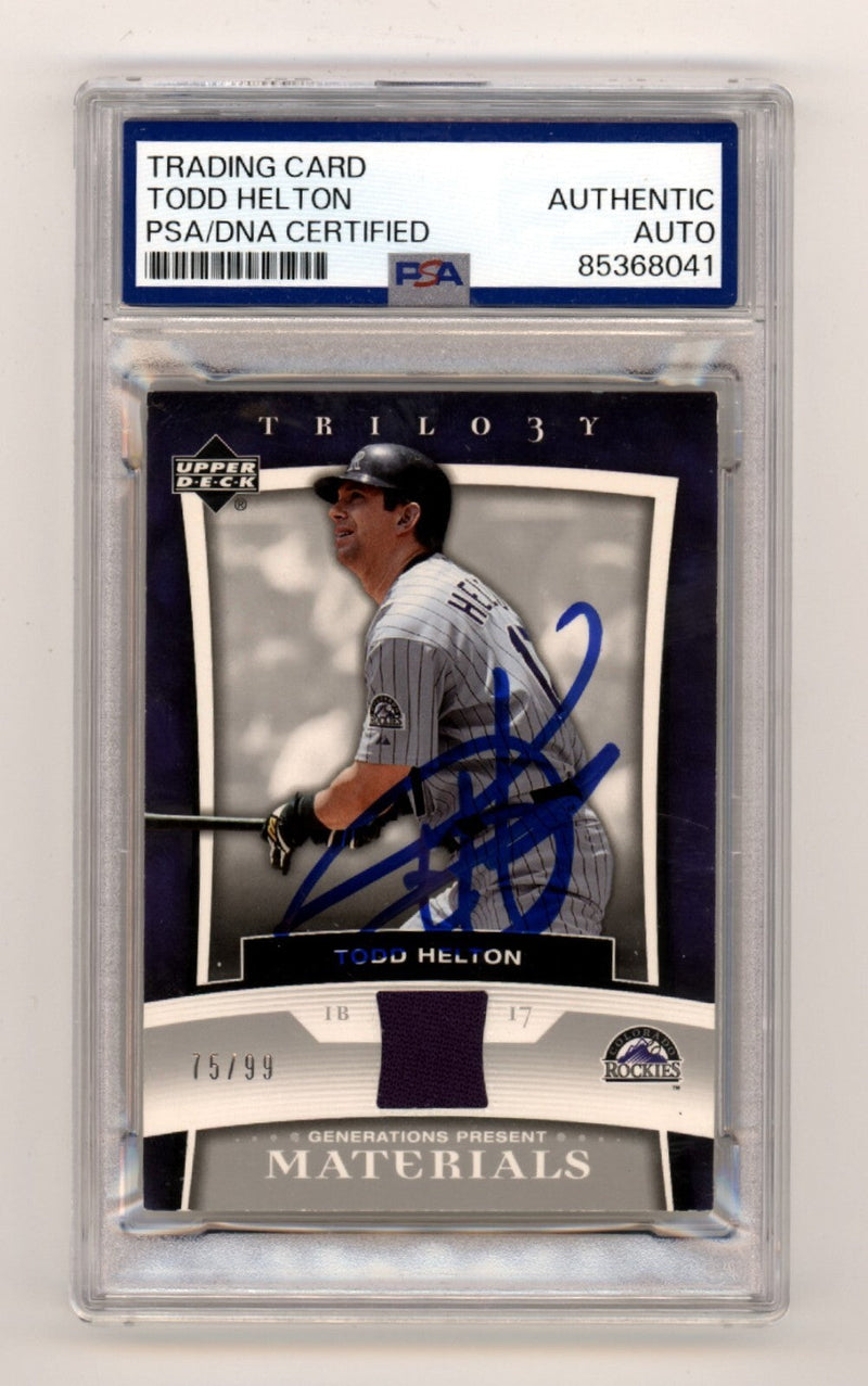 Todd Helton 2005 UD Trilogy Generations Presents GU Jersey Signed 75/99 PSA Auto