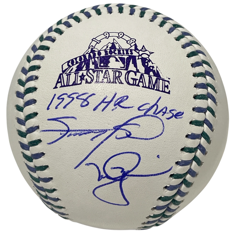 Sammy Sosa Mark McGwire Signed 1998 All Star Baseball w/ Insc Beckett W BAS COA