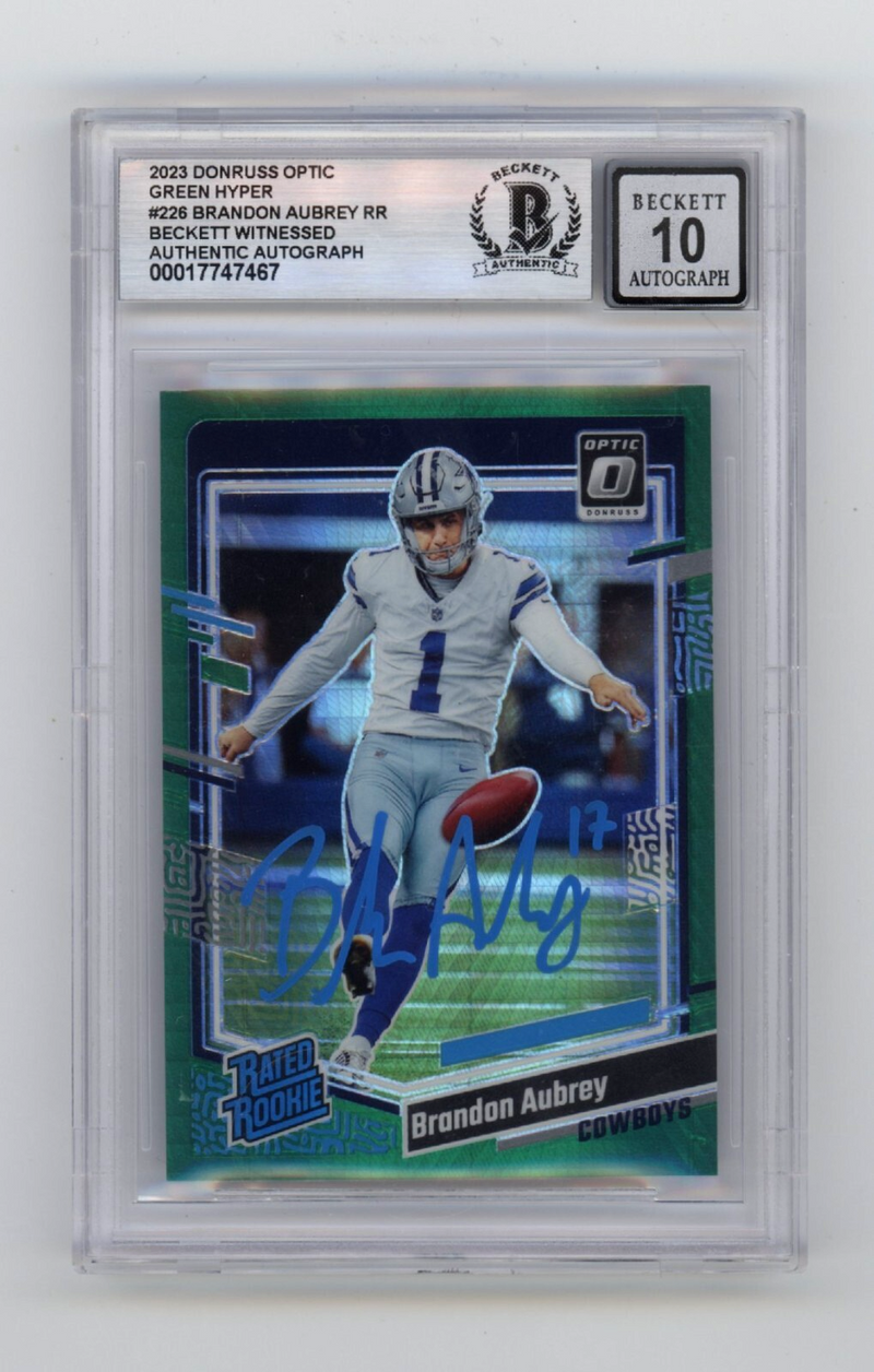 Brandon Aubrey 2023 Donruss Optic Green Hyper #226 RC Signed Beckett BGS 10 Auto