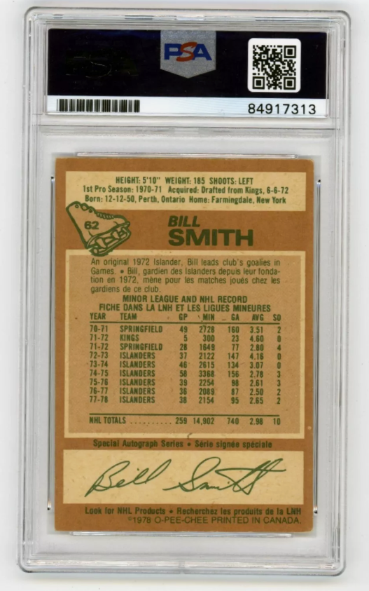 Billy Smith 1978-79 O-Pee-Chee OPC #62 Signed PSA Authentic Auto Islanders HOF
