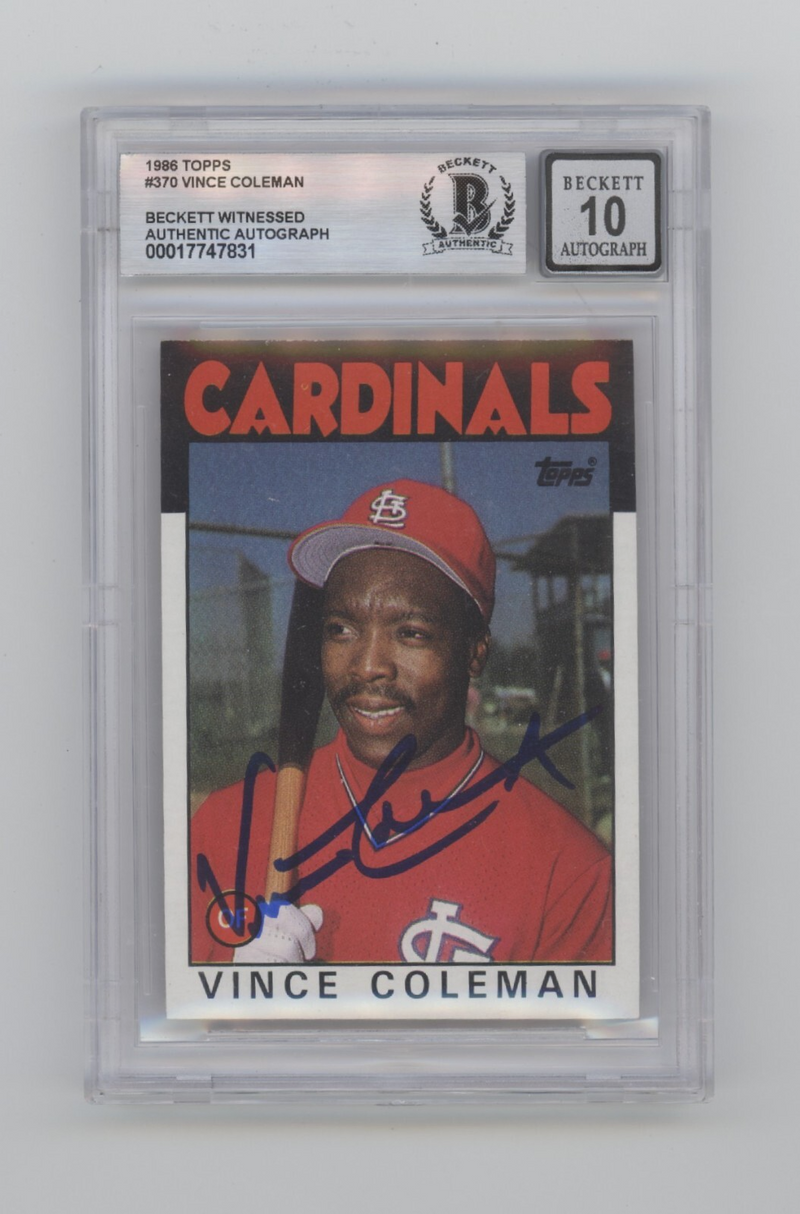 Vince Coleman 1986 Topps #370 RC Signed Beckett BGS 10 Auto St. Louis Cardinals