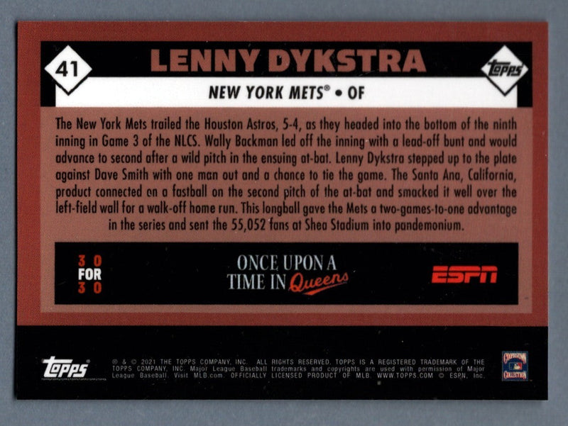Lenny Dykstra Signed 2021 Topps Once Upon a Time in Queens #41 B/W LSCM COA