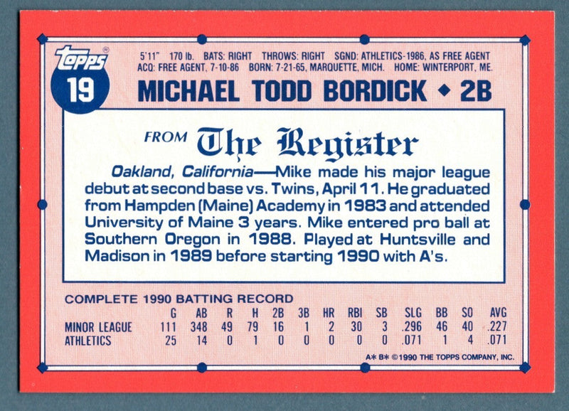 Mike Bordick Signed Autographed 1990 Topps #19 Debut Rookie RC LSCM COA