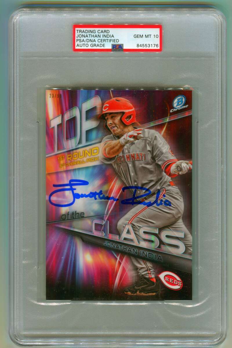 Jonathan India 2018 Bowman Chrome Draft Box Topper 23/99 Signed PSA 10 Auto RC