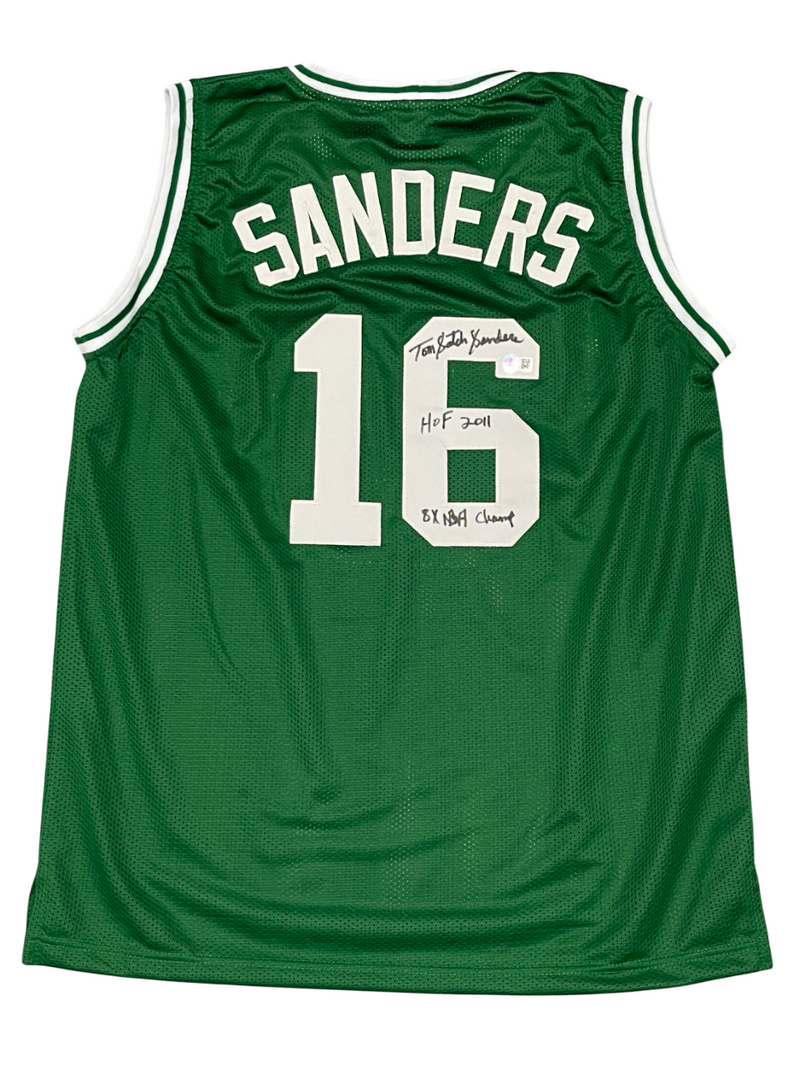 Tom "Satch" Sanders Signed Celtics Custom Jersey w/ 2x Insc Beckett Wit BAS COA