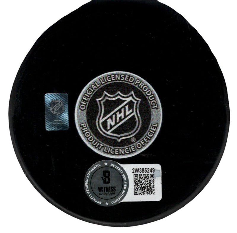 Ed Belfour Signed Chicago Blackhawks Logo Puck w/ HOF 2011 Beckett Wit BAS COA
