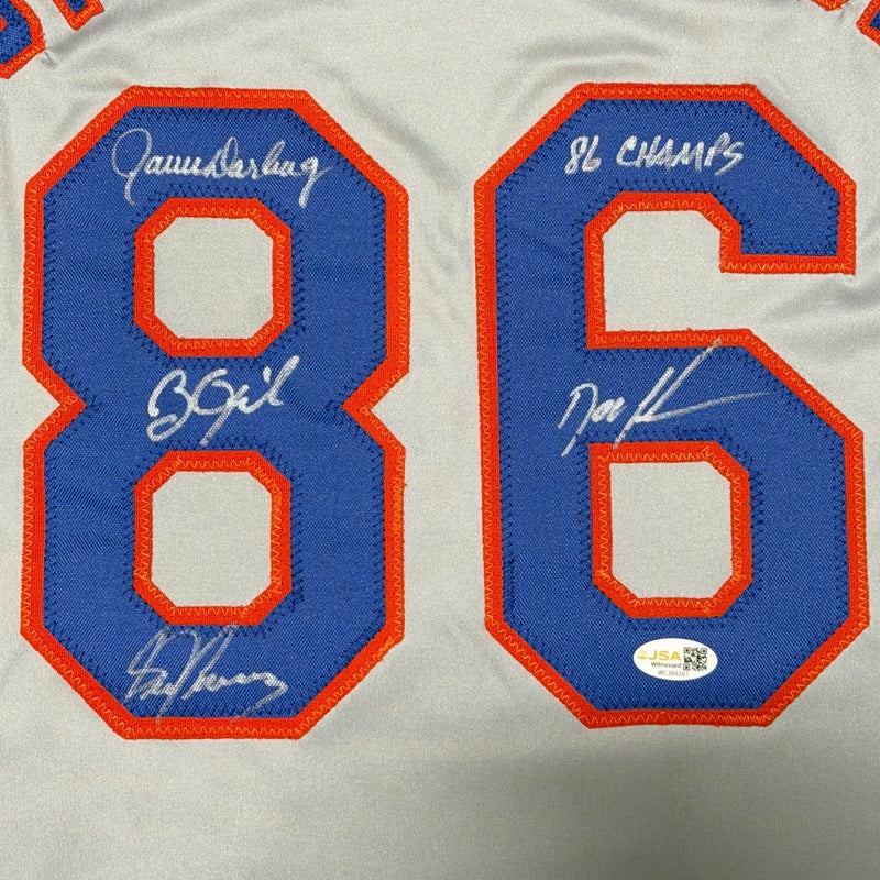 Gooden Darling Ojeda Fernandez Signed Custom Mets Jersey w/ 86 Champs JSA W COA