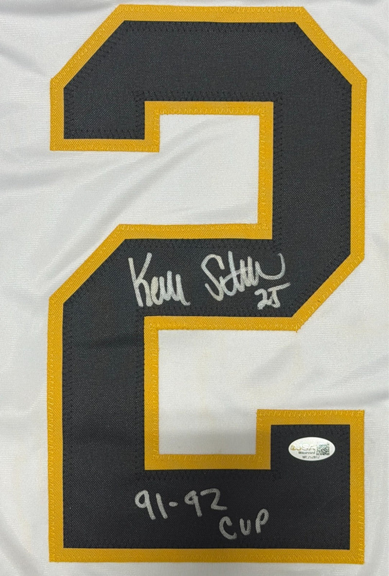 Kevin Stevens Signed Pittsburgh Penguins Custom Jersey w 91-92 Cup JSA Wit COA W