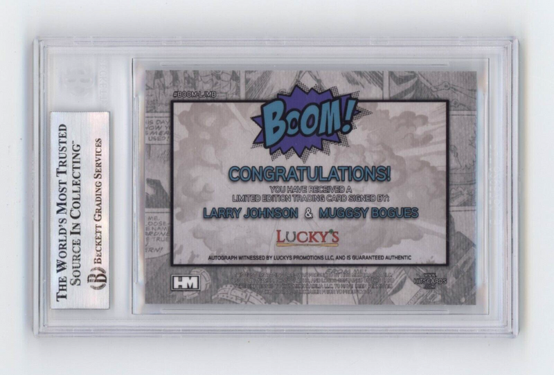 Larry Johnson & Muggsy Bogues 2024 Hits BOOM Silver Dual Signed BGS BAS Auto