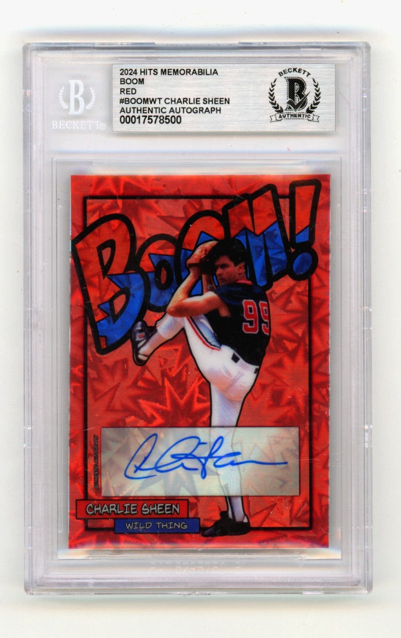Charlie Sheen 2024 Hits Memorabilia BOOM Red /5 Signed BGS BAS Auto Wild Thing