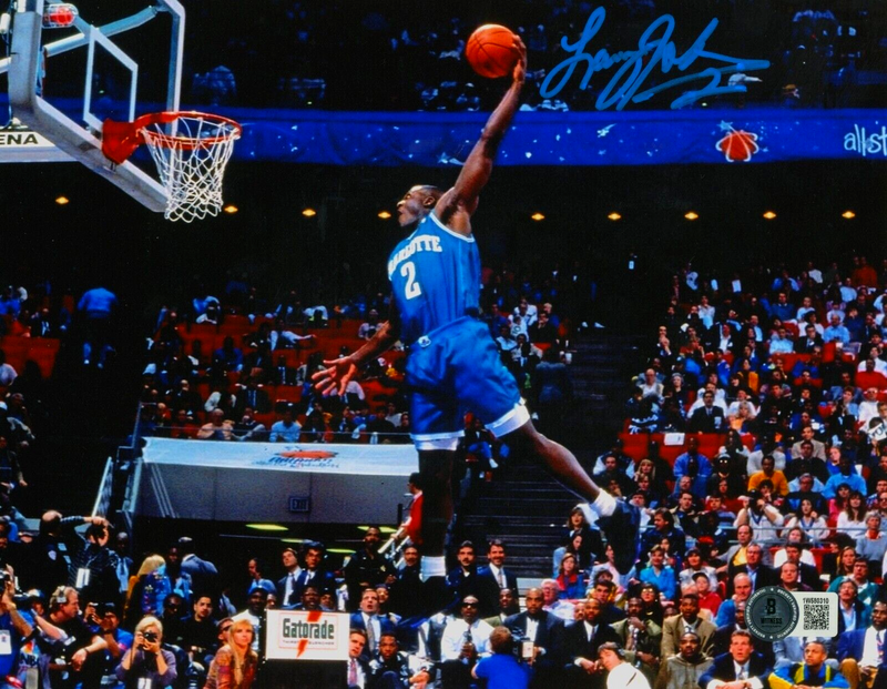 Larry Johnson Signed Charlotte Hornets 8x10 Photo Beckett Witness BAS COA #4