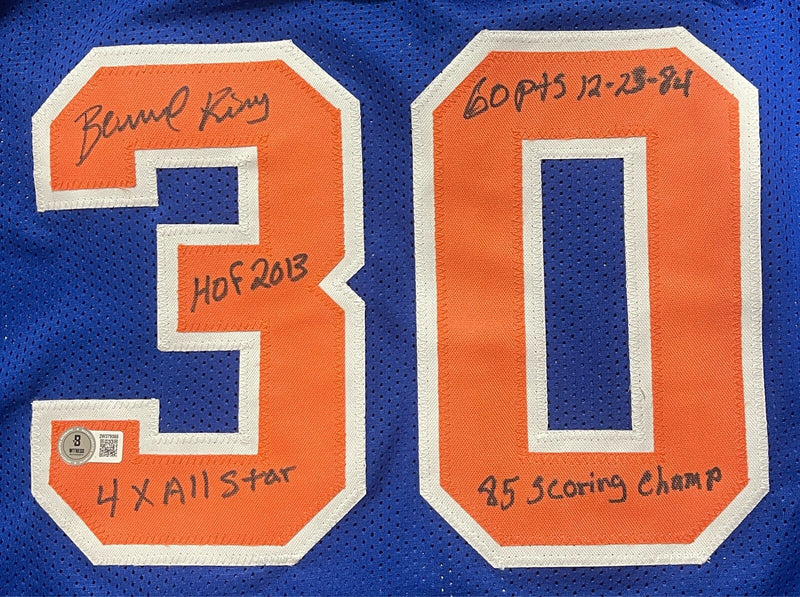 Bernard King Signed New York Knicks Custom Jersey w/ 4 Insc Beckett Wit BAS COA