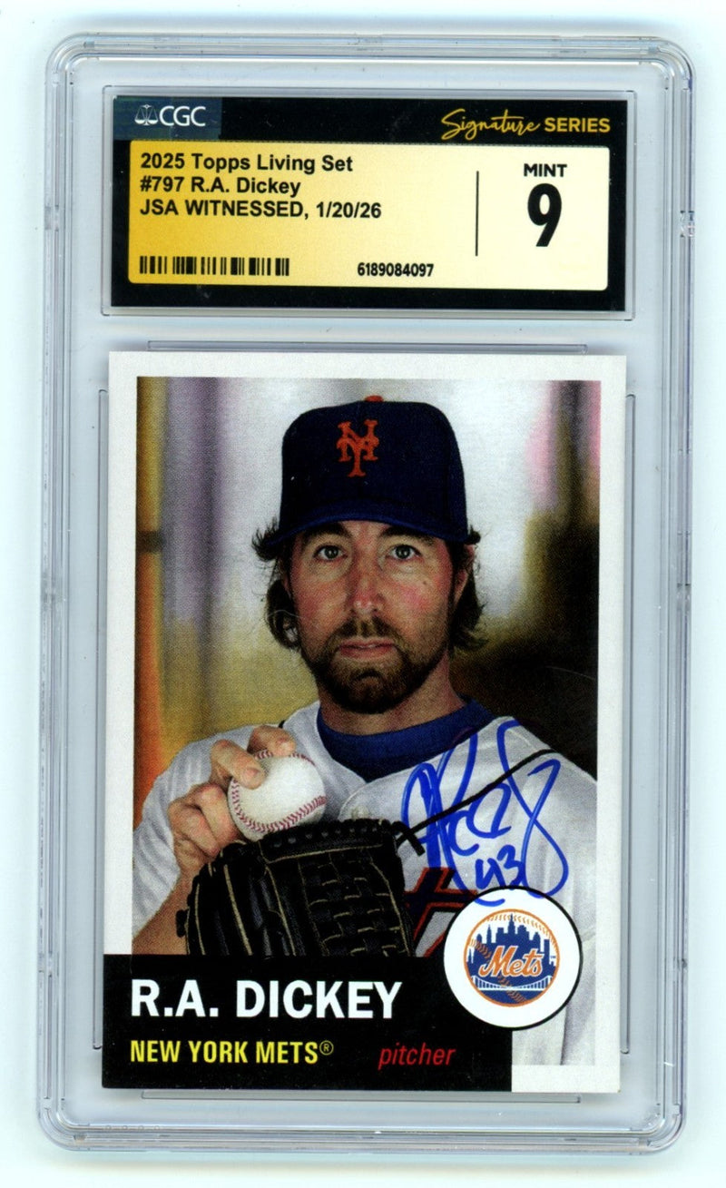 R.A. Dickey 2025 Topps Living Set #797 Signed JSA CGC 9 NY Mets