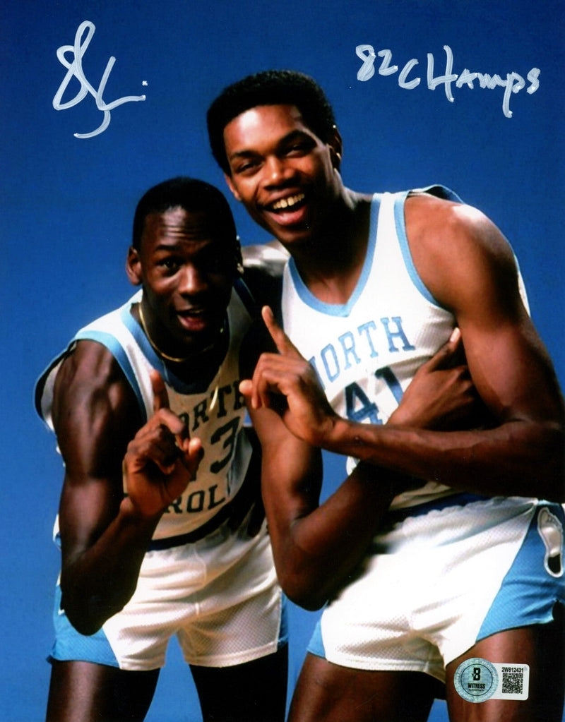 Sam Perkins Signed North Carolina 8x10 Photo w/ 82 Champs Beckett Wit BAS COA