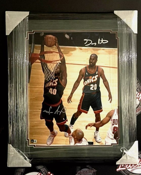Shawn Kemp & Gary Payton Dual Signed Framed 16x20 Photo Beckett BAS COA