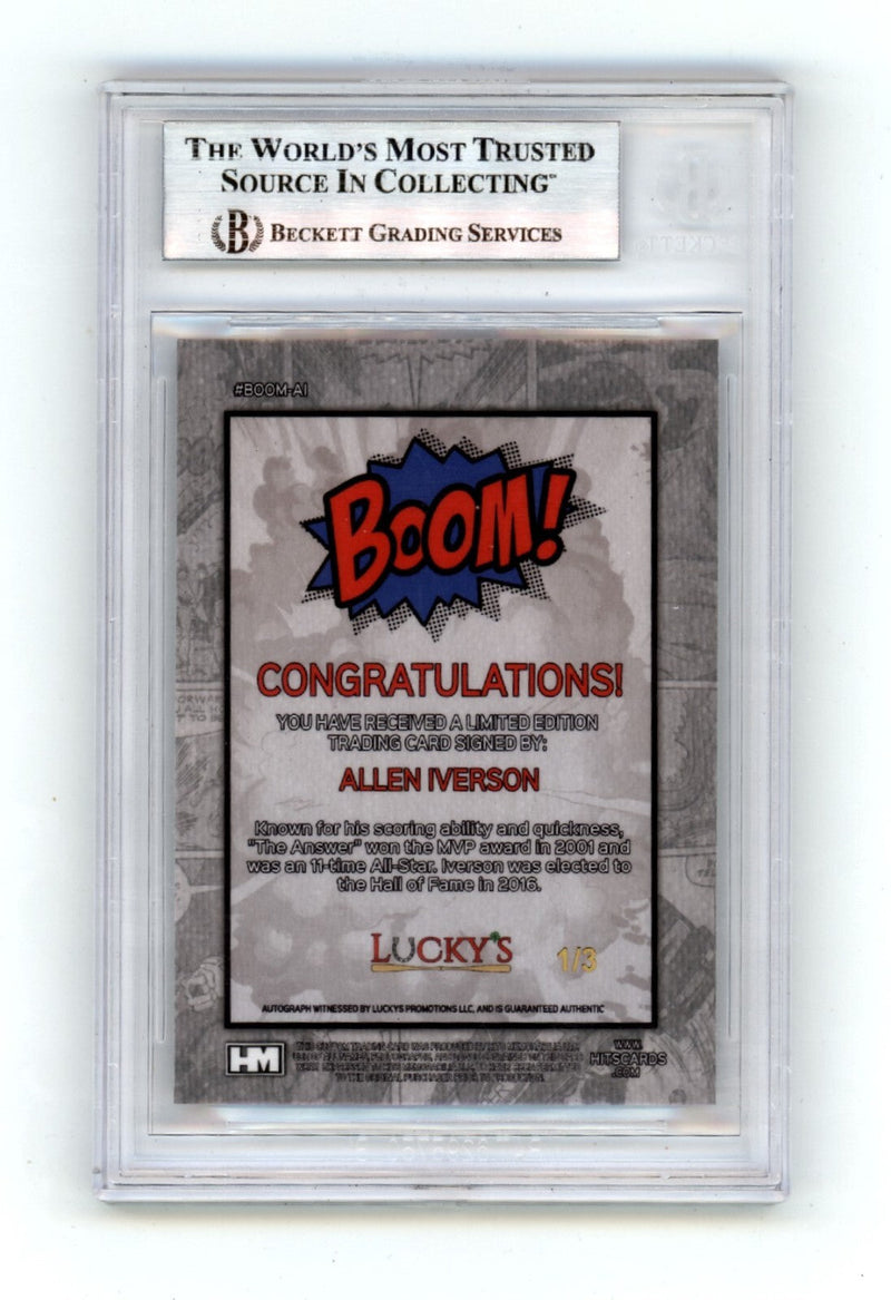 Allen Iverson 2024 Hits Memorabilia BOOM Silver #/3 Signed BGS BAS Auto 76ers