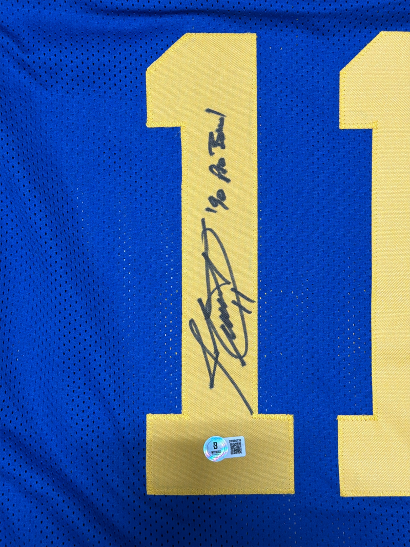 Jim Everett Signed Rams Custom Jersey w/ 90 Pro Bowl Beckett Witness BAS COA