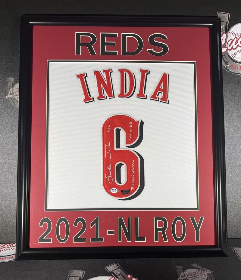 Jonathan India Signed Framed Custom Jersey w/ 2 Insc LE 6/6 Reds PSA ITP COA