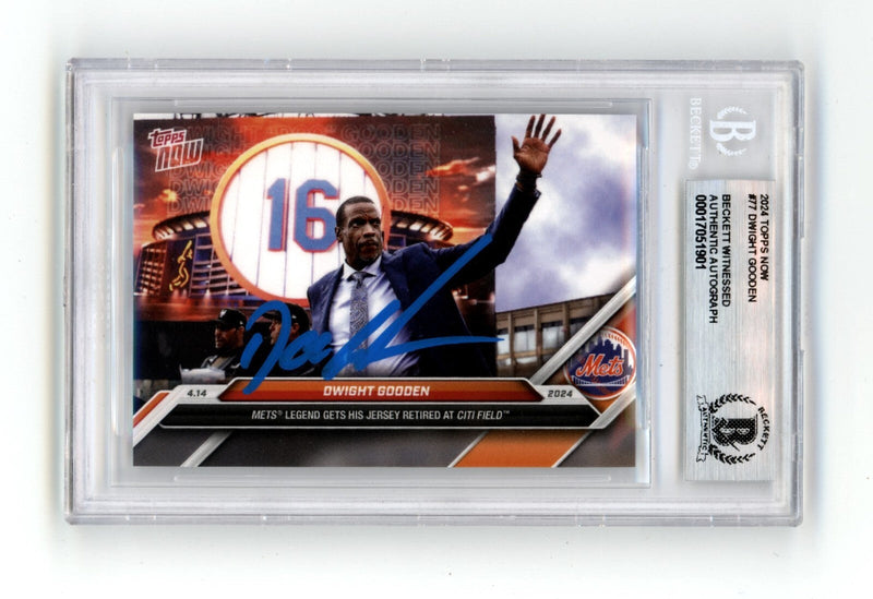 Dwight Doc Gooden 2024 Topps Now #77 Jersey Retired Signed Beckett BAS BGS Auto