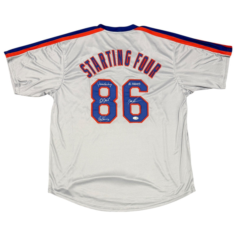 Gooden Darling Ojeda Fernandez Signed Custom Mets Jersey w/ 86 Champs JSA W COA