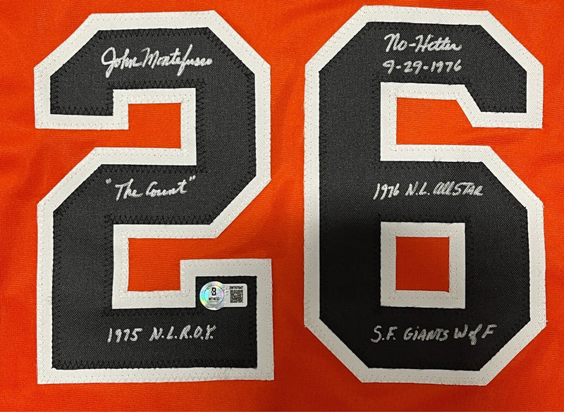 John Montefusco Signed San Francisco Custom Jersey w/ 5 Insc Beckett W BAS COA