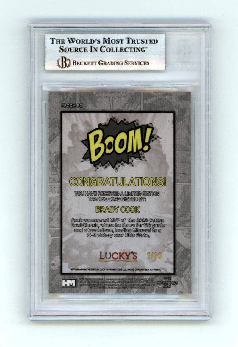 Brady Cook 2024 Hits Memorabilia BOOM Gold #/10 Signed BGS BAS Auto Missouri