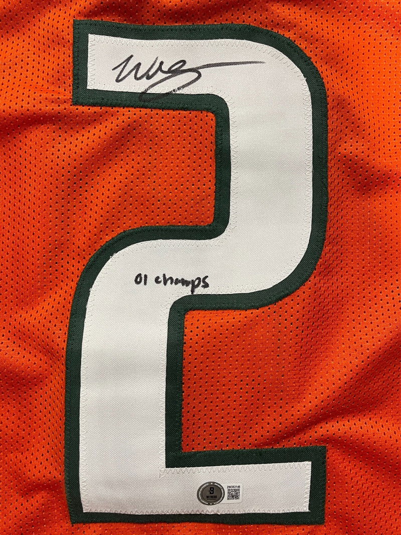 Willis McGahee Signed Miami Custom Jersey w/ 01 Champs Beckett Witness BAS COA