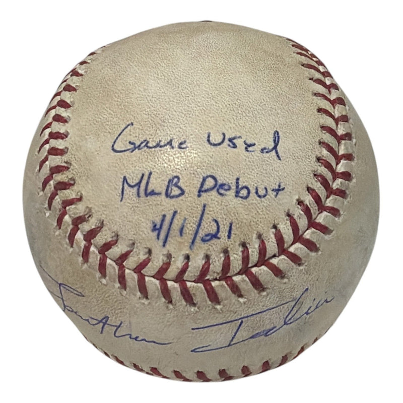 Jonathan India Signed Game Used MLB Debut Baseball 4/1/21  Insc ROY MLB PSA COA